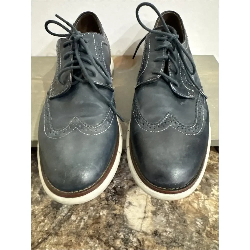 Johnston & Murphy Shoes Mens Sz 10.5 Memory Foam Navy Leather Wingtip 20-8369